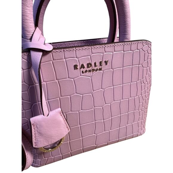 NWT Radley London Liverpool St 2.0 Mini Leather Zip-Top Grab Bag -Faux Croc Pink - Picture 1 of 10